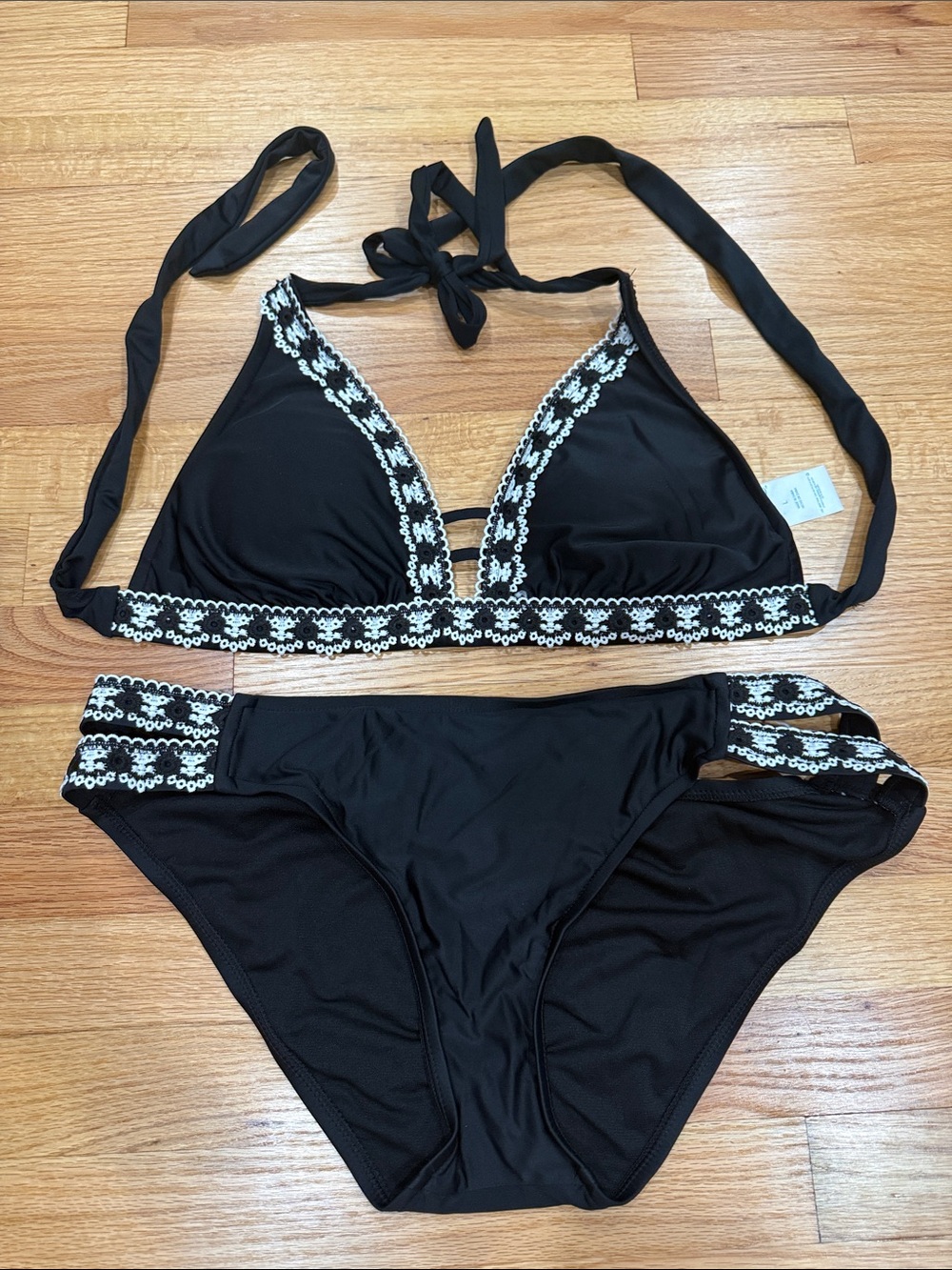 Kona Sol Black Bikini Set with White Trim